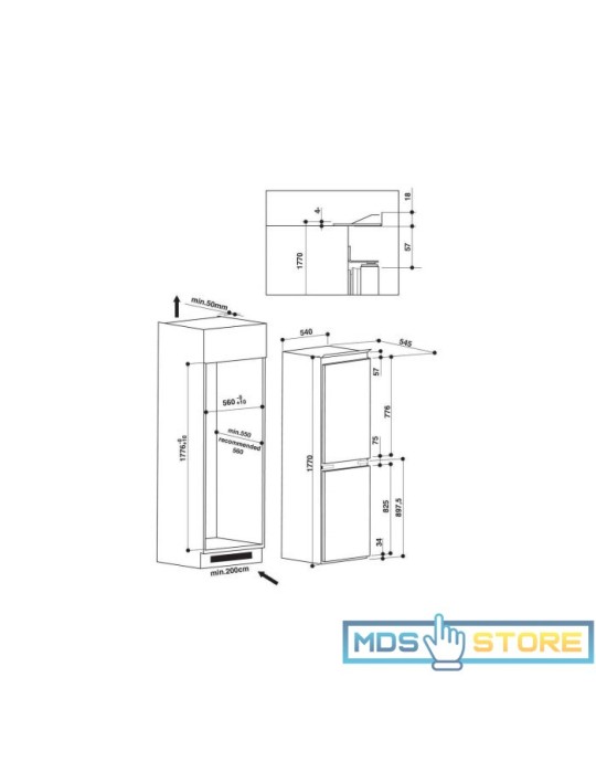 Hotpoint HMCB5050AA 54cm Wide 50-50 Integrated Upright Fridge Freezer - White HMCB5050AA