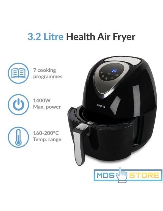 electriQ Digital Health Air Fryer XL 3.2L 1400W with Digital Controls and Divider EIQAF2