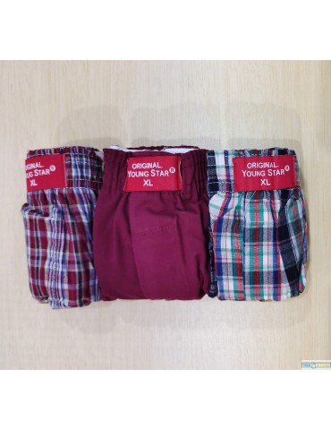 Men's Boxer Shorts - 100% Cotton With Elastic Waist. 3 in 1 pack