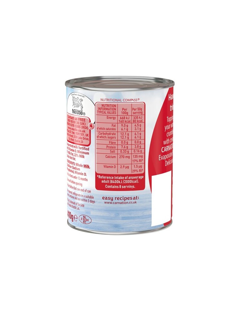 Carnation Evaporated Milk 410g 14oz 5122