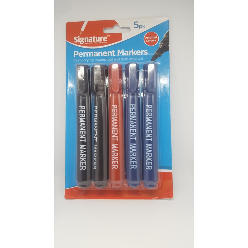 PERMANENT MARKERS,  5PK, Assorted Colours,  