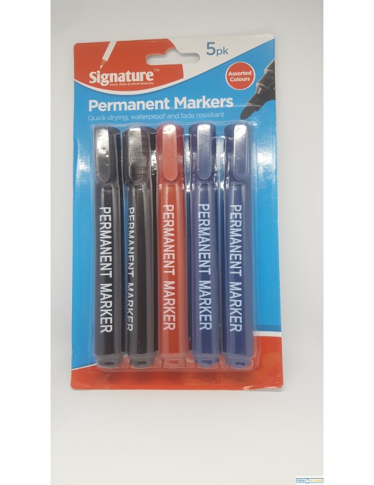 PERMANENT MARKERS,  5PK, Assorted Colours,  